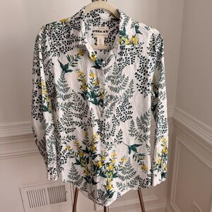 Cynthia Rowley  100% Linen White Floral Button-Down Shirt Small